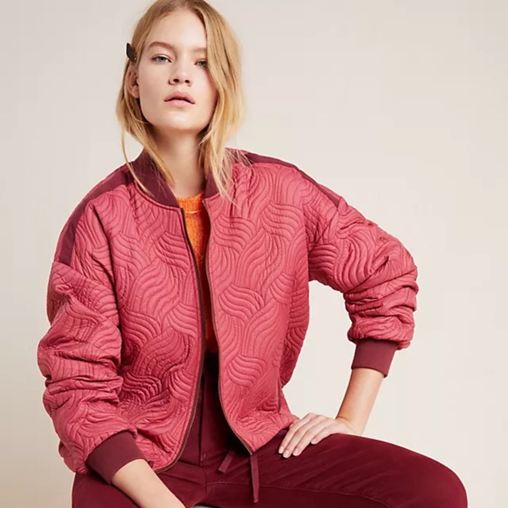 Anthropologie Vicenta Rose Quilted Bomber Jacket Extra Small